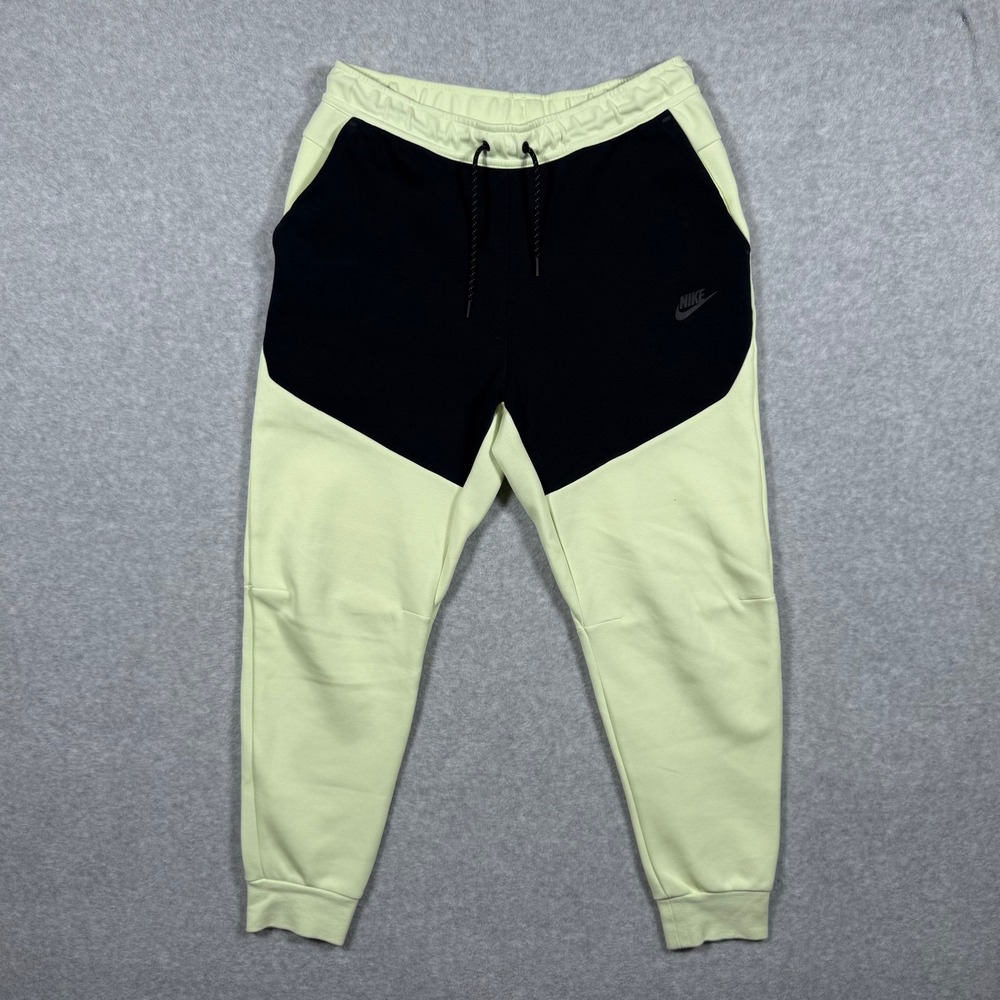 Nike Tech Fleece Joggers Mens Large Lime Ice Black Tapered Sweatpants Excellent